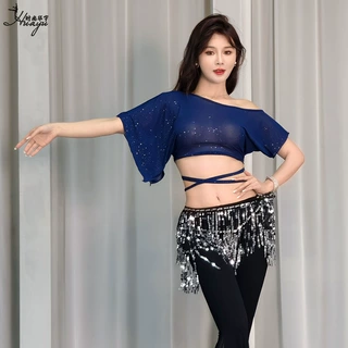 肚皮舞服装上衣2025夏季新款性感网纱短袖练功服东方舞蹈上装女