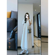 法式镂空蕾丝拼接连衣裙女夏季新款法式2025高级感短袖长裙绑带裙