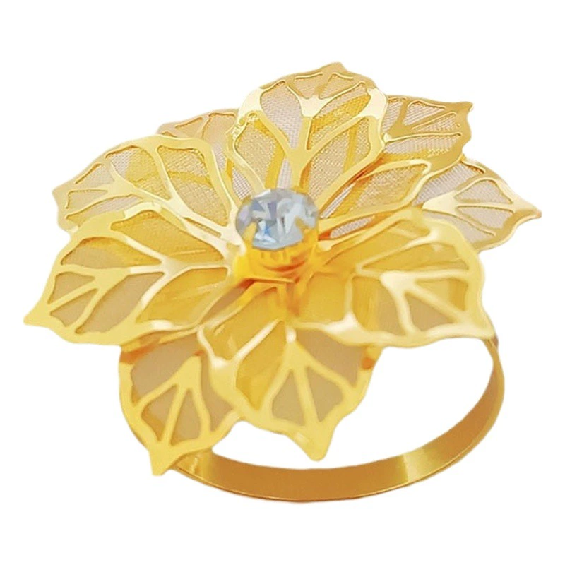 Оптовая продажа фабрики медный цветок пряжка для салфеток Отель изысканный яркий бриллиантовый кольцо для салфеток Кольцо для рта ткань кольцо усиленный коврик кольцо для салфеток