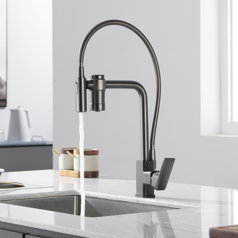 All-Copper Water Purification with Filter Hot and Cold Kitchen Faucet Pull-Out Three-In-One Sink Sink Bathroom Wholesale