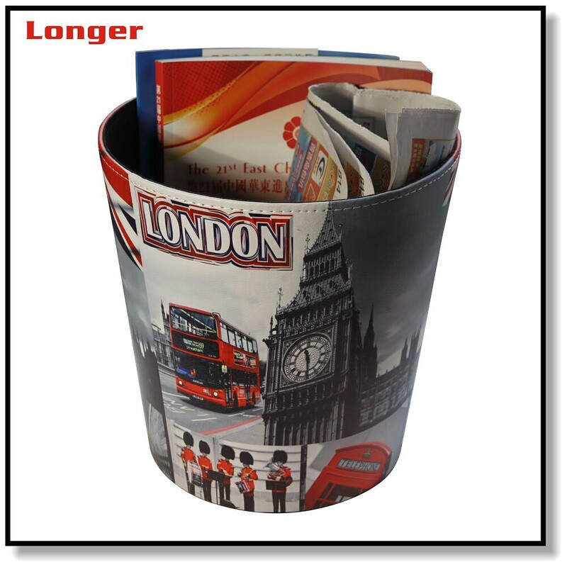 Foreign Trade Tail Goods Leather Round Trash Can Creative Pattern Office Trash Can Paper Basket Lg7137