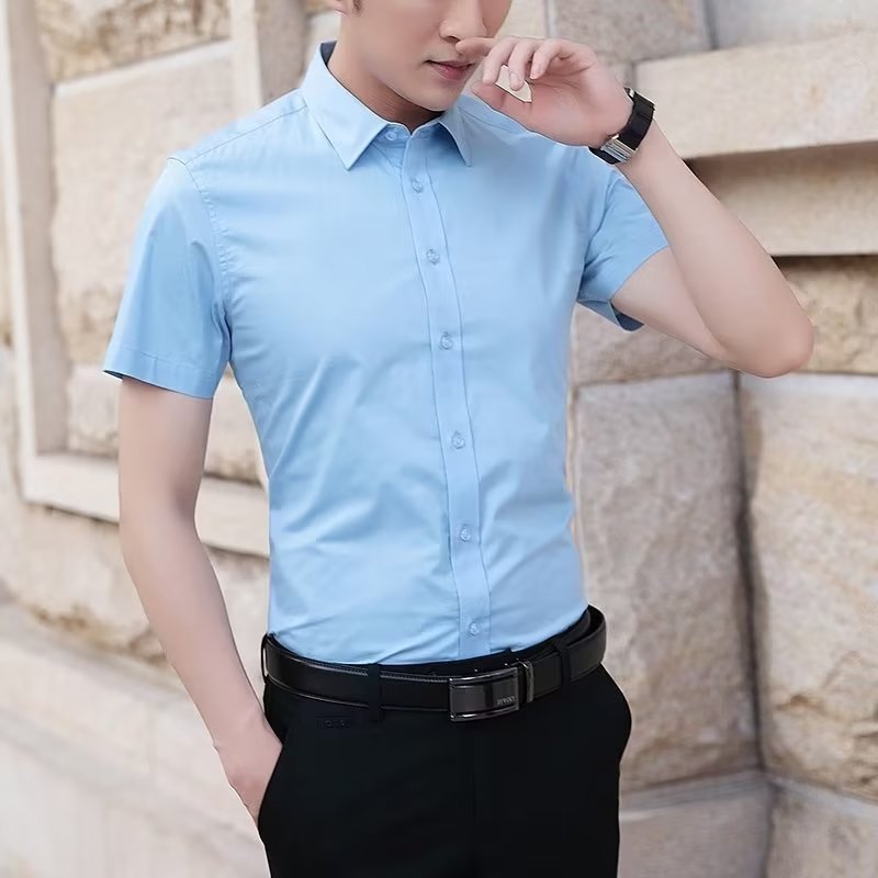 Blue, solid color, with short sleeve