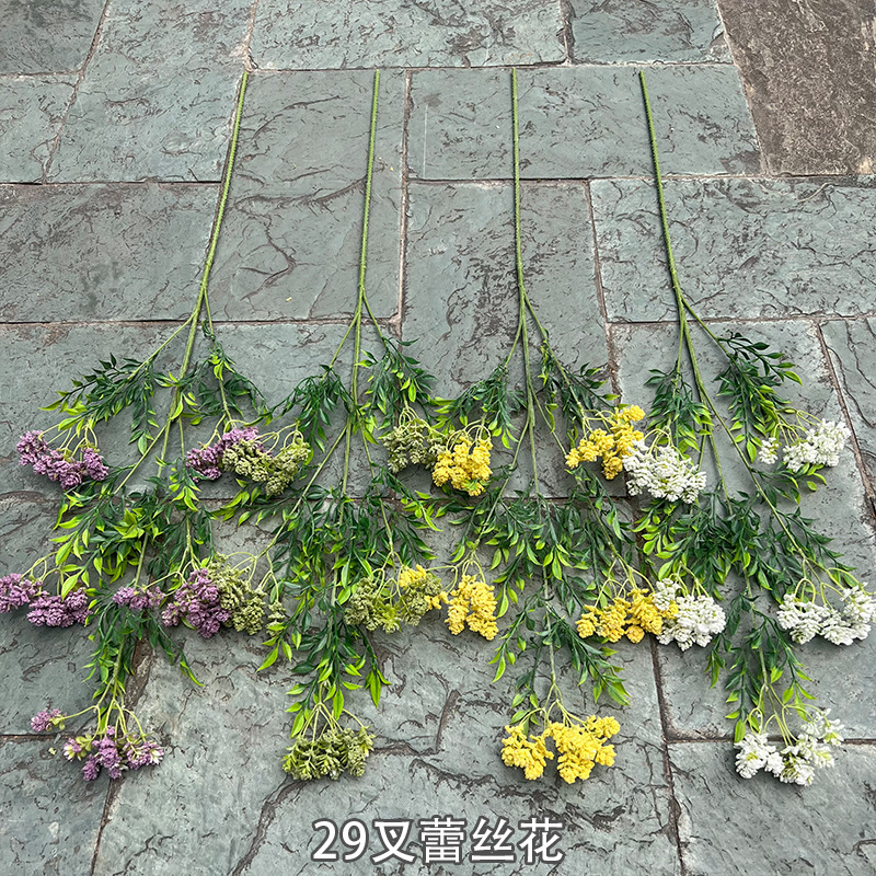 2025年新款仿真花厂家 高枝蕾丝花 线叶菊雪绒花婚庆家居装饰花批