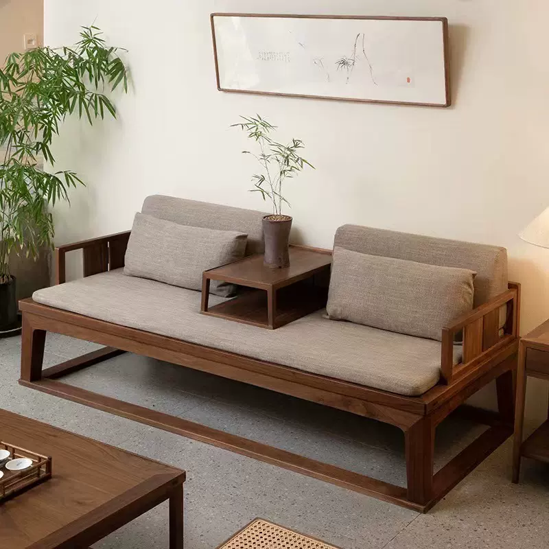 新中式北美黑胡桃木实木罗汉床沙发罗汉榻客厅现代中式小户型