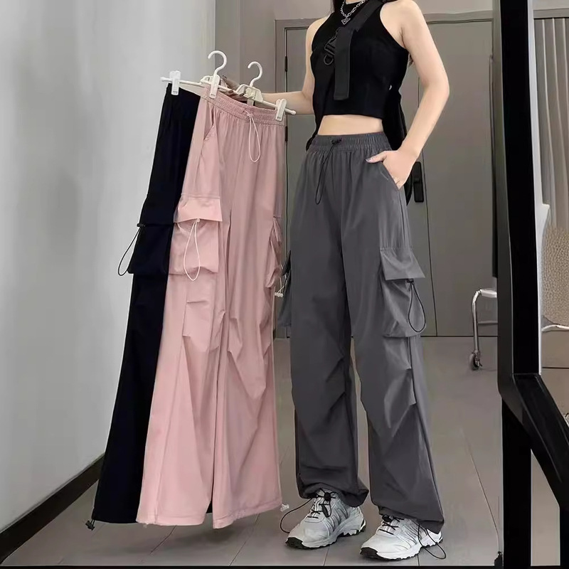 Quick-drying spring and summer overalls women's outdoor sports tide cool street wide leg toe two wear dancing trousers a generation of hair