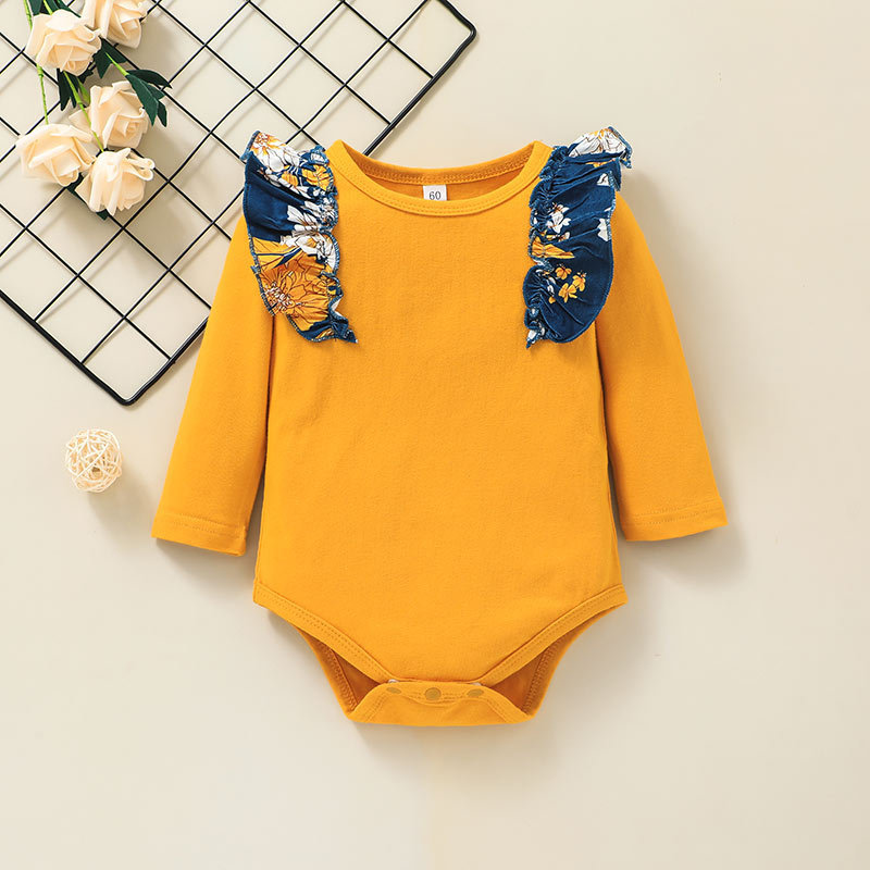 2021 Foreign Trade Children's Wear Baby Long Sleeved Romper Suit European And American Autumn Baby Jumpsuit Floral Two-piece Suit display picture 4