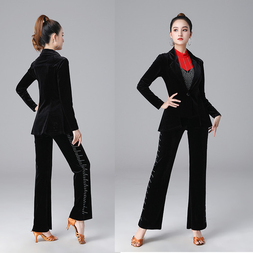 Forest Knight Latin Dance Jacket Cardigan Women's Top Gold Velvet Small Suit Temperament Spring and Autumn New Modern Dance Wear