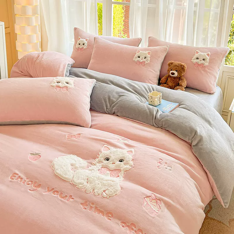 2025新款冬季牛奶绒四件套高克重加厚保暖双面绒床单床笠被套套件