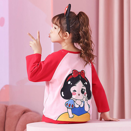 Children's Pajamas Girls Cotton Long Sleeve Princess Style Spring and Autumn Cartoon Cute Sweet Korean Baby Home Clothes Set