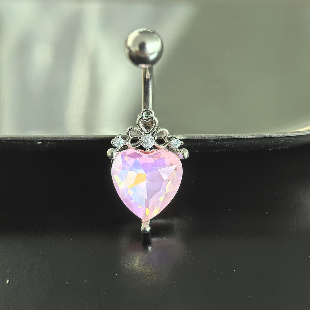 Colorful Aurora Heart-shaped Belly Button Ring Titanium Steel_voghion.com