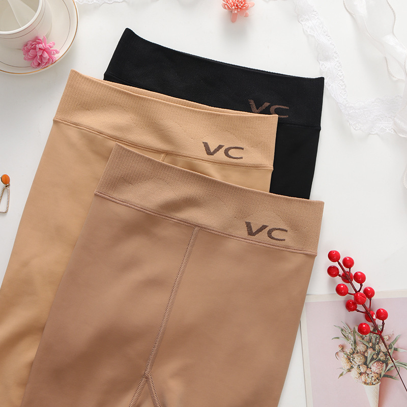 Women's Spring, Autumn, and Winter 200g 300g Fleece-Lined Thick Leggings with Glossy Socks, Vc Waist Winter Bare-Leg Artifact in Nude Color Women's Spring, Autumn, and Winter 200g 300g Fleece-Lined Thick Leggings with Glossy Socks, Vc Waist Winter Bare-Leg Artifact in Nude Color