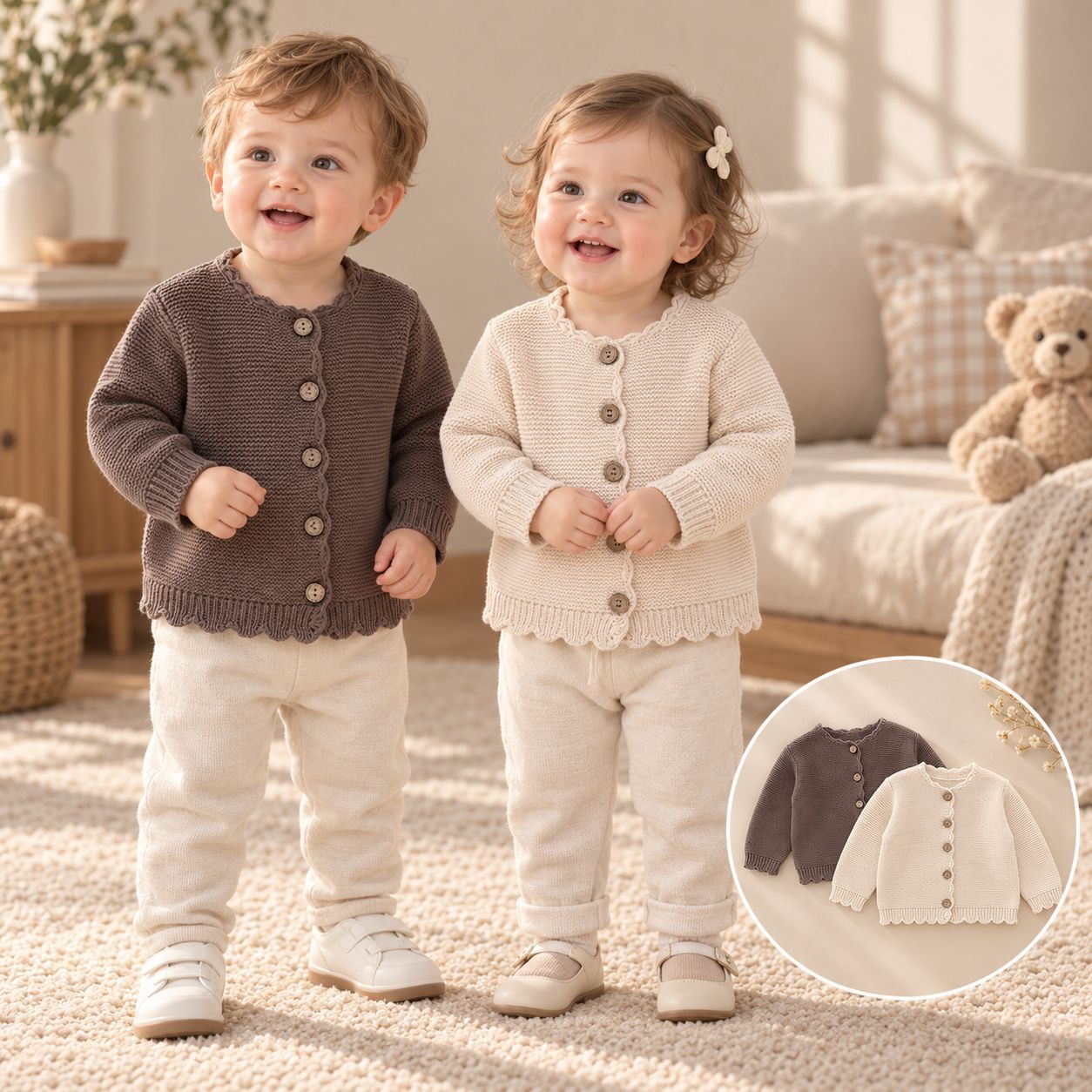 Highly recommend! It looks great on! Boys' cardigan, pure cotton coat, autumn and winter Korean style, round neck children's sweater.