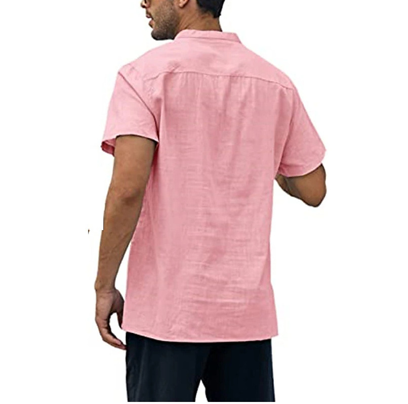 Men's Solid Color Streetwear Standing Collar Short Sleeve Loose Men's Tops display picture 9
