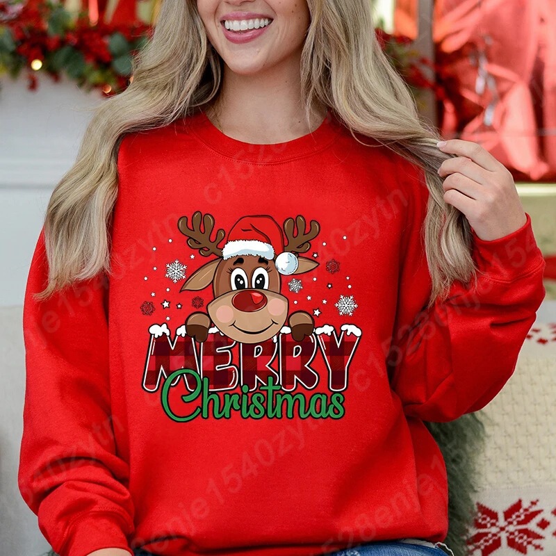 Women's Holiday Christmas Reindeer & Plaid Pattern Sweatshirt, Casual and Loose Fit, Suitable for Long Sleeves and Crew Neck. Women's Holiday Christmas Reindeer & Plaid Pattern Sweatshirt, Casual and Loose Fit, Suitable for Long Sleeves and Crew Neck.