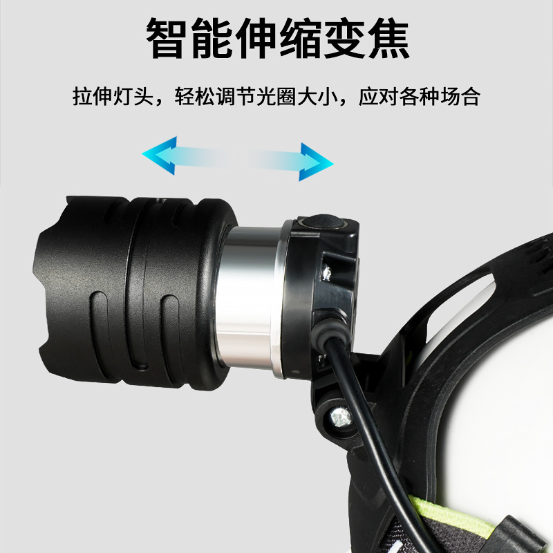 Transfronterizo al aire libre faro láser blanco de larga resistencia de aleación de aluminio de enfoque telescópico de carga USB lámpara de pesca montada en la cabeza