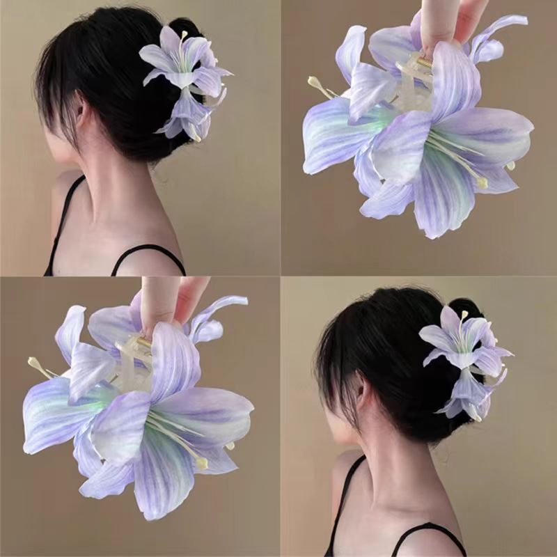 beautiful! super fairy french retro lily flower grabbing clip high sense niche temperament back head shark clip