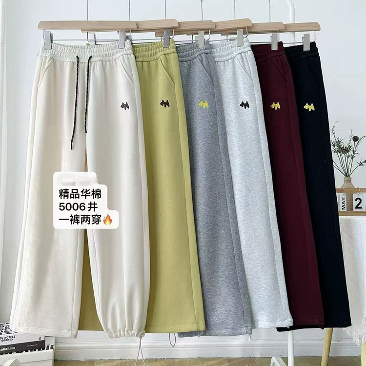 2025 высококлассные европейские новые брюки-брюки-брюки мультяшный вышивка повседневные широкие брюки прямые весенние и осенние модные брюки женские