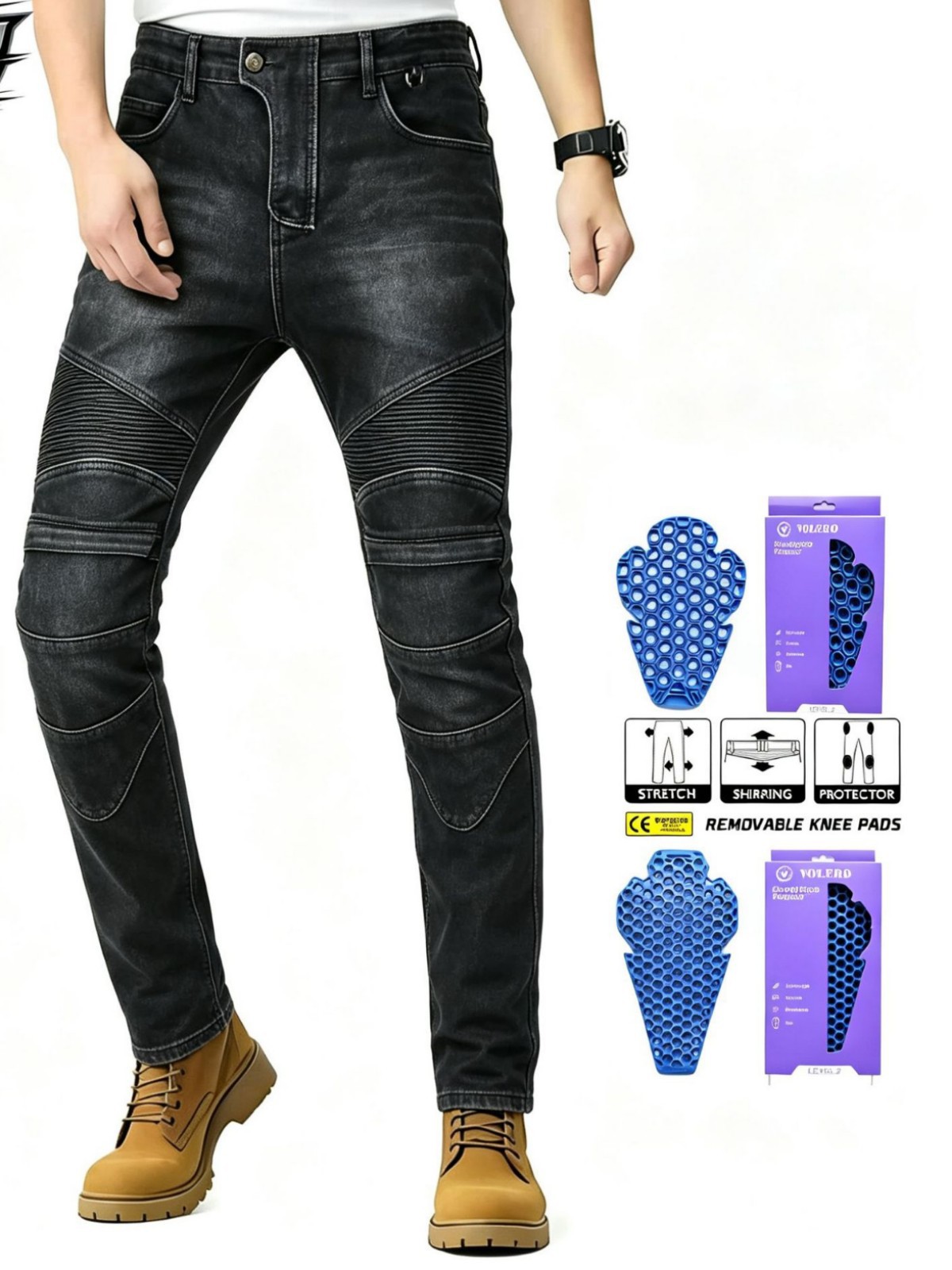 VOLERO motocicleta jeans pantalones de cintura alta para hombres pantalones de montar en motocicleta pantalones de invierno forrados de lana impermeable cálido anti-caída Pantalones
