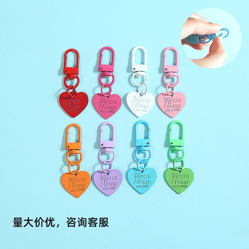 Cute and Personalized Candy-Colored Metal Keychain Pendant with Engraved Text and Heart-Shaped Paint Finish, Cute Bag Accessory Pendant