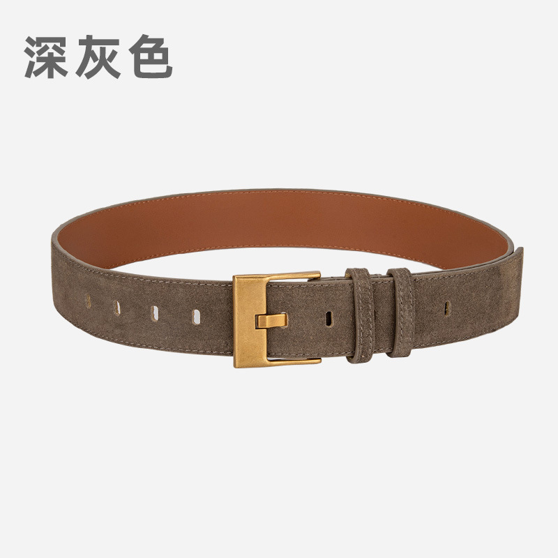 复古真皮宽腰带女士磨砂反绒小众皮带配裙子西装高级感装饰腰封女|undefined