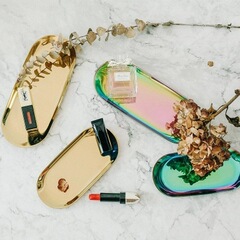 北歐風格 金色橢圓盤子首飾置物小托盤不鏽鋼點心盤金屬收納盤