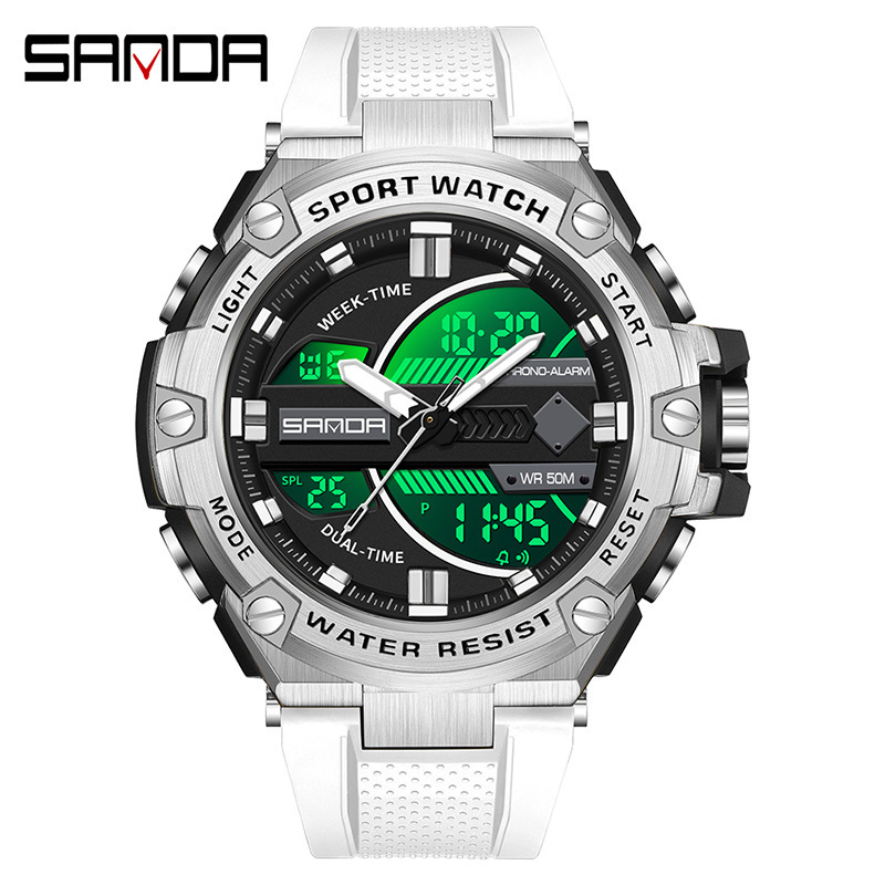 SANDA 3185 nuevos hombres electrónicos reloj de moda deportes al aire libre luminoso impermeable reloj despertador