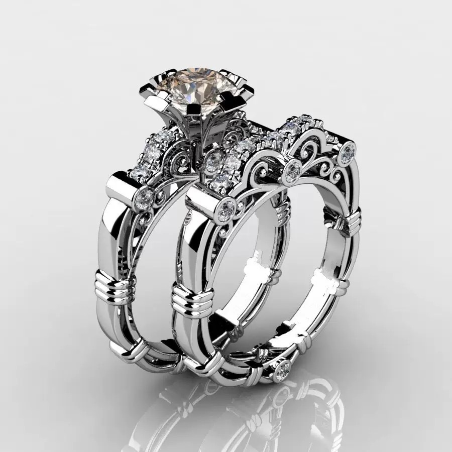 Gb European and American Engagement Wedding Rings Couple Rings Set of Two Cross-Border Hot-Selling Retro Creative Open Rings
