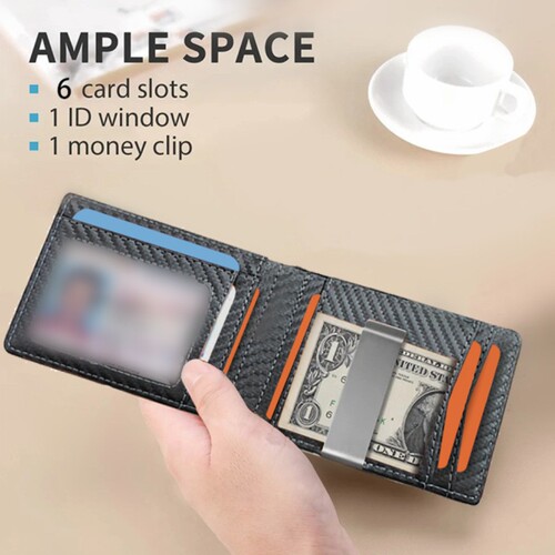 Minimalist anti-theft RFID carbon fiber men's dollar bill card holder portable ultra-thin multi-card slot wallet card holder