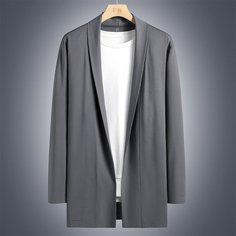 Men's plus-size cardigan jacket, mid-length business casual cape, suitable for extra-large and plus-size men.