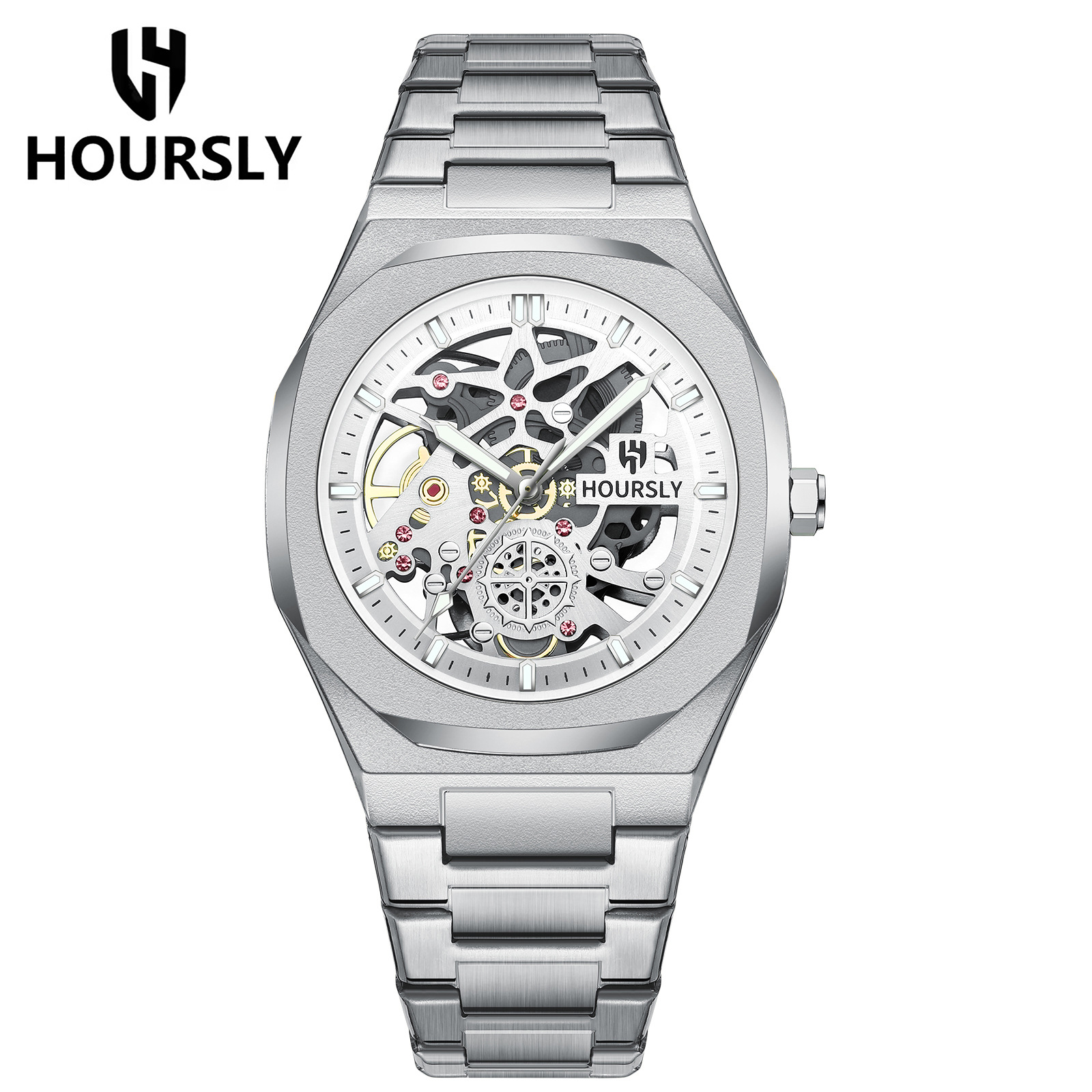 Relojes transfronterizos de venta caliente en Europa y los Estados Unidos relojes impermeables de la marca hoursly para hombres relojes mecánicos falsos relojes de cuarzo de acero inoxidable image 8