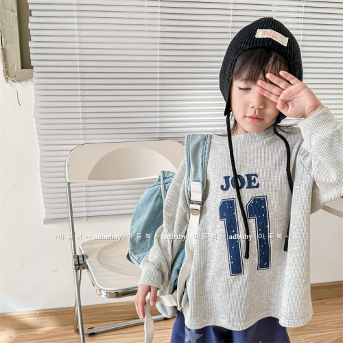 2024 children's clothing spring clothing children's Korean spring T-shirt waffle sweatshirt boys and girls long-sleeved bottoming shirt 123073