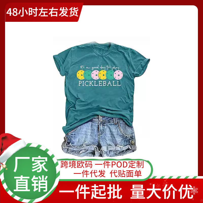 Shirt Women's Pick Ball Pattern T-Shirt Pick Ball Athlete T-Shirt Short Sleeve Top