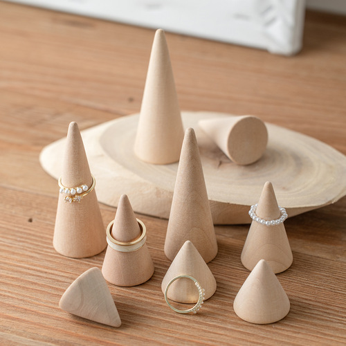 Solid wood retro ring display stand conical jewelry jewelry ring display creative rack jewelry photo props