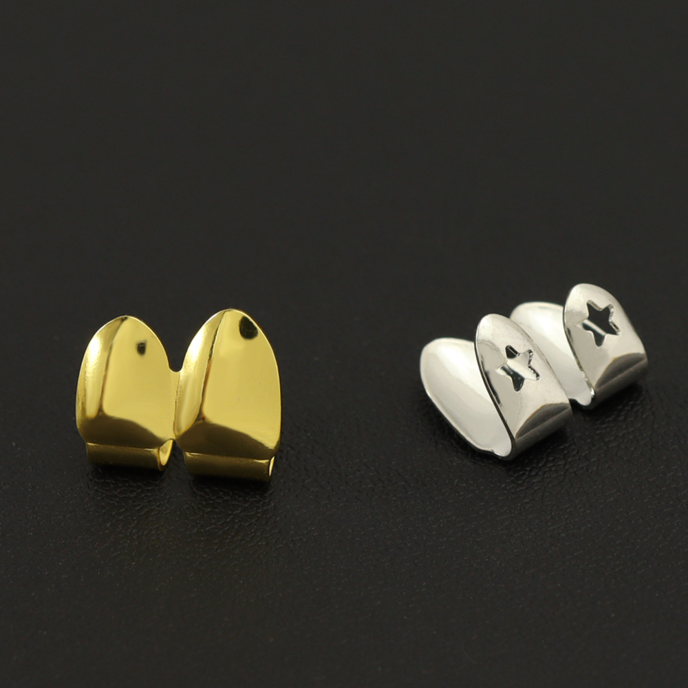 Cross-border Amazon hiphop oro tirantes dientes de doble punta de oro real galvanoplastia hip hop joyería tirantes fábrica ventas directas