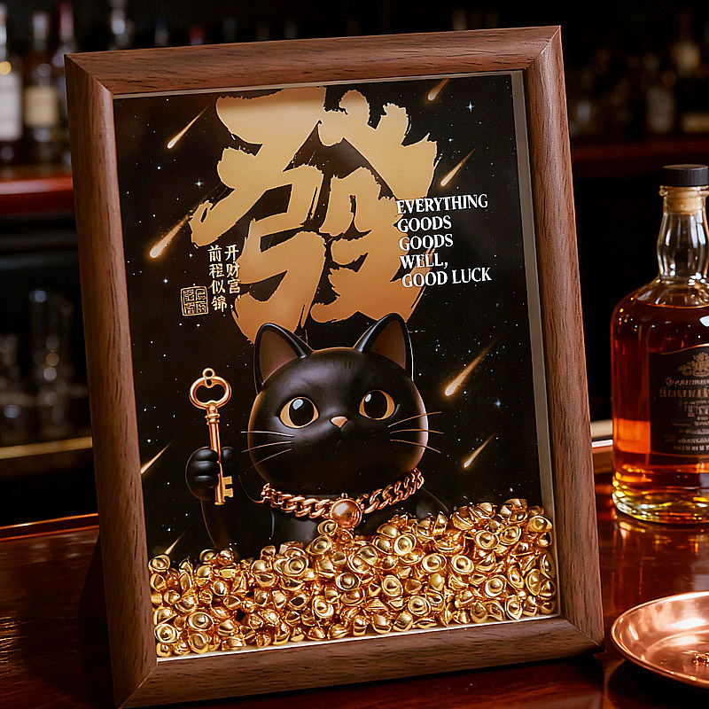 2026 Lucky Cat Fortune-Attracting Photo Frame Desktop Ornament Office Fortune-Attracting Home Decoration Gift Creative