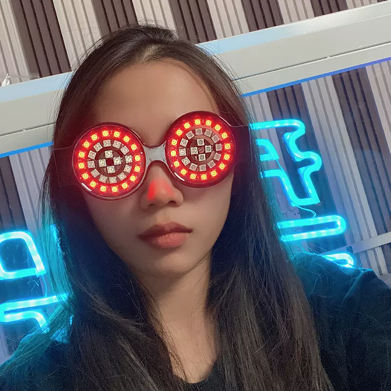 跨境彩色led发光眼镜科技感百大电音节圆形朋克眼镜派对眼镜酒吧