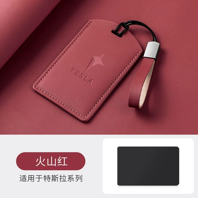 Tesla 24 Model 3Y | Car key bag - tesla-original-car-leather-case-volcano-red-leather-cord
