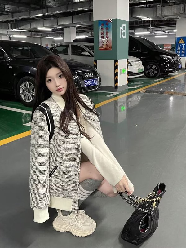 跨境夹克春秋设计宽松慵懒上衣美式情侣复古棒球服撞色编织外套|undefined