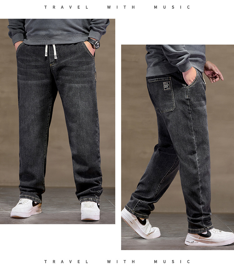 Jean extra large pour homme, taille haute élastique, pantalon en denim ample et slim, style cowboy, tailles 8XL et 6XL, noir classique_voghion.com