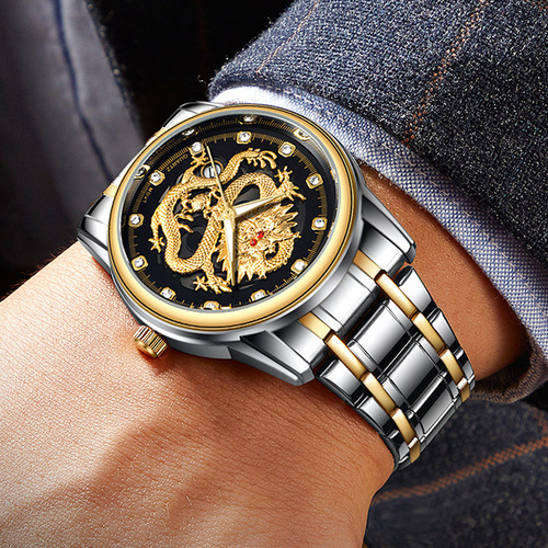 Branded men's watches, high-end gold dragon watches, men's steel straps, men's watches, quartz watches, wholesale waterproof watches, dropshipping