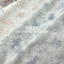 新款复合蕾丝面料 双层网纱贴花 复合烫钻工艺女装高档旗袍面料