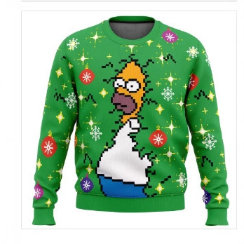 Linda asta asta Santa Claus estampado 3D hombre casual todo fósforo hombro recto manga larga suéter suelto cuello redondo suéter