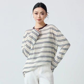墨麦客女装撞色条纹针织罩衫2026春新款慵懒风透气长袖上衣10189