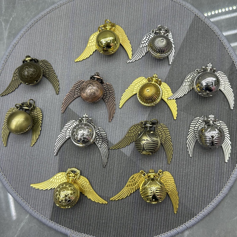 复古翅膀怀表石英表创意吊坠装饰挂件男女款合金金属表