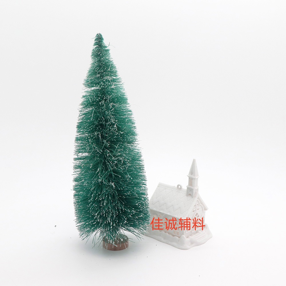 Árbol de Navidad en miniatura con seda de sisal en azul verdoso, pequeño adorno navideño de escritorio con torre de pino cubierta de nieve, de 3 a 23 cm.