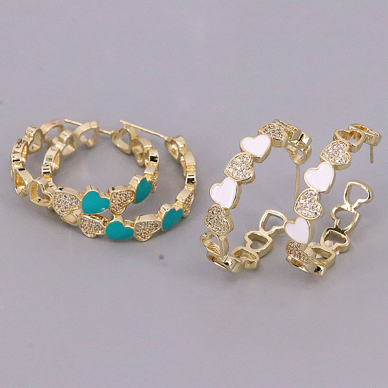 Mode Rétro En Forme De Coeur Inlay Zircon Baisse De Pétrole Multicolore Boucles D'oreilles display picture 5