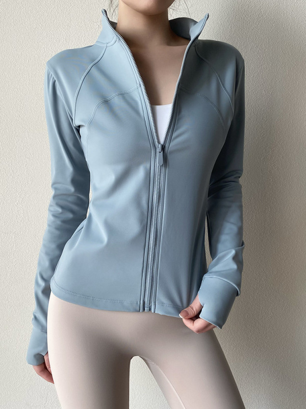 秋冬新款加绒加厚瑜伽服上衣女长袖修身显瘦立领拉链健身运动外套|undefined
