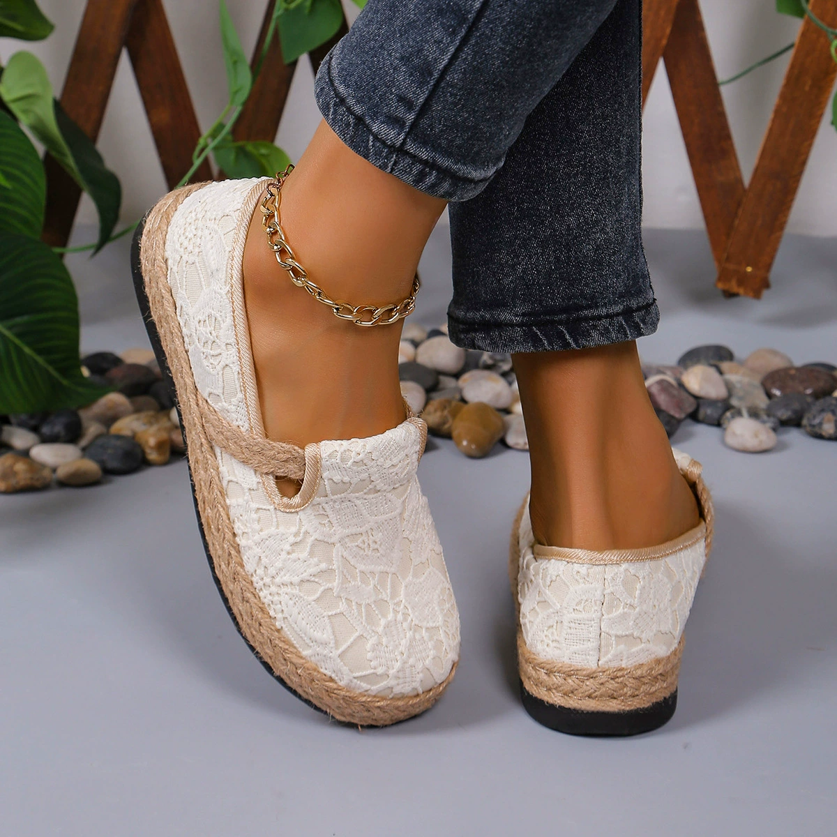 Новые дышащие повседневные женские полутапочки с закрытым носком, на плоской подошве, в стиле ретро, из хлопка и льна, для трансграничной торговли 2024 года