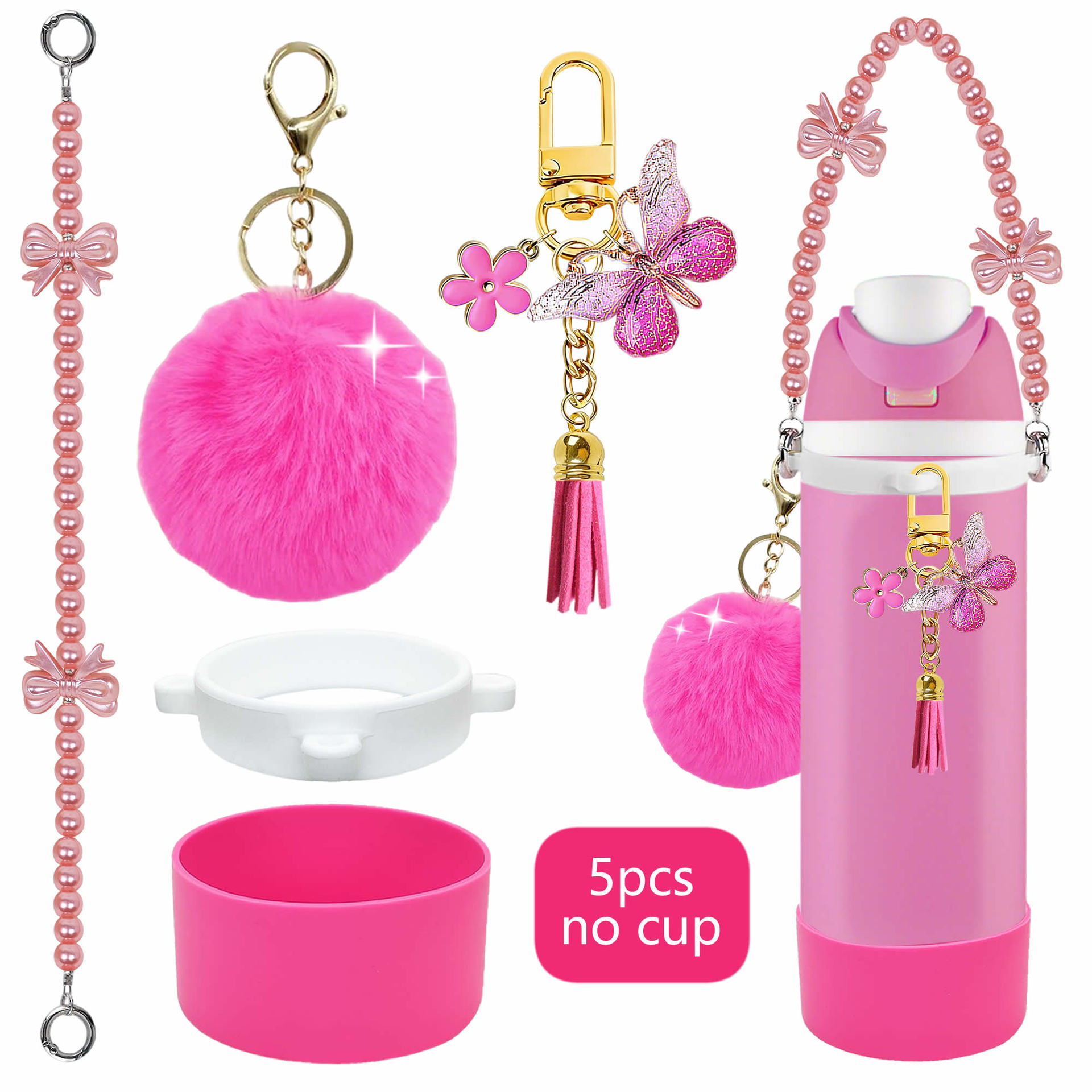 Accesorios de taza Stanley colgante de cuerda de mano flor de silicona gorra de paja de peluche colgante de taza cadena de taza de color cubierta de taza