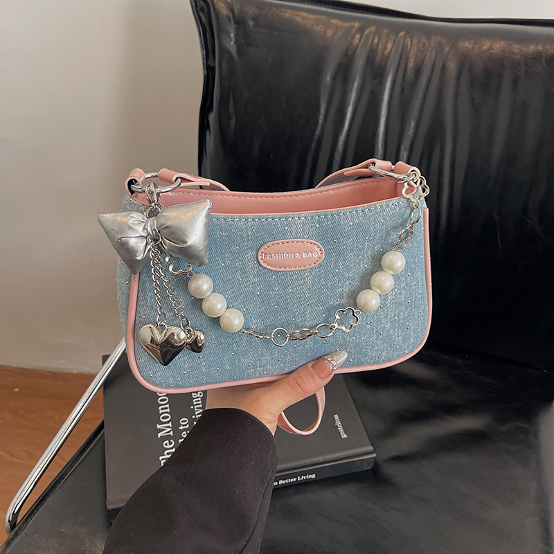 Versión coreana del bolso de nicho 2025 primavera y verano nuevo bolso femenino Gypsophila bolso de hombro con diamantes bolso de mensajero con cadena de cuentas